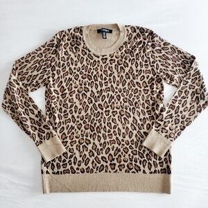 Ellen Tracy Leopard Print Crewneck Sweater